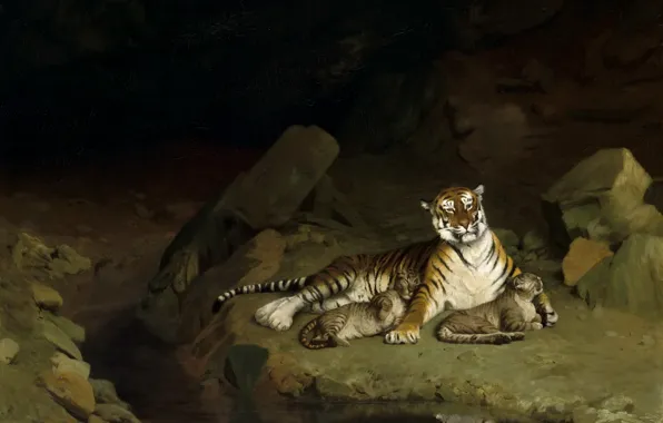 Picture Tiger, Kittens, Picture, Big cat, Jean-Leon Gerome, Cubs, Jean-Leon Gerome, French artist