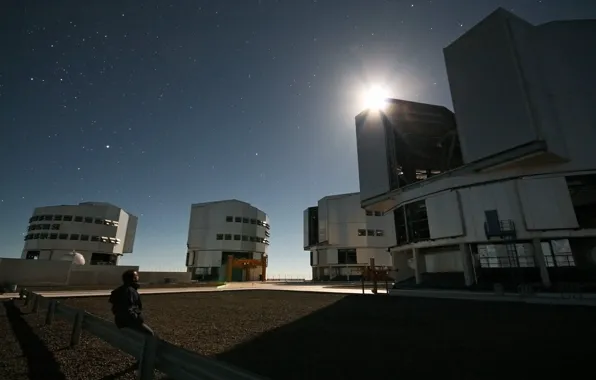The sky, stars, night, the moon, Observatory, Chile, light of the moon, Paranal Observatory