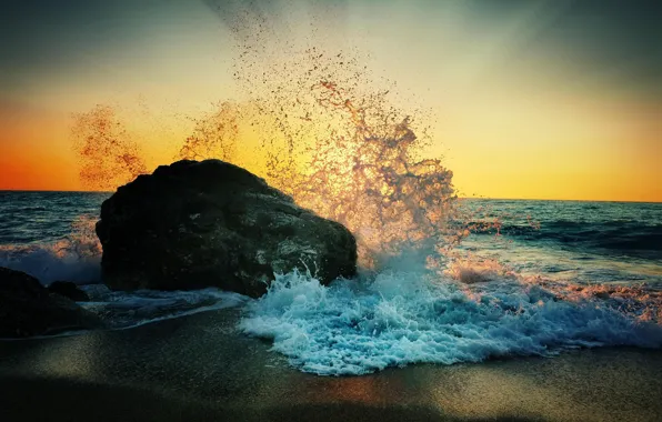 Sea, beach, squirt, dawn, shore, stone