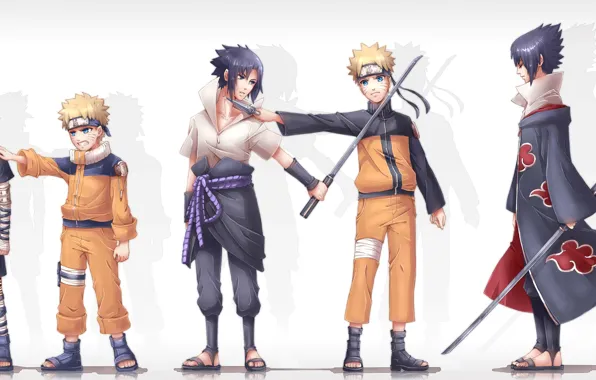 Anime, art, Naruto, Sasuke Uchiha, Naruto Uzumaki, Different