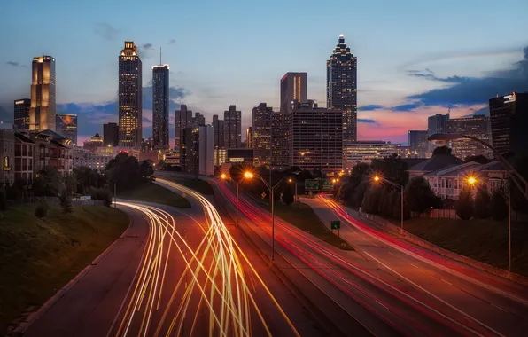 Picture night, the city, track, home, Atlanta Skyline