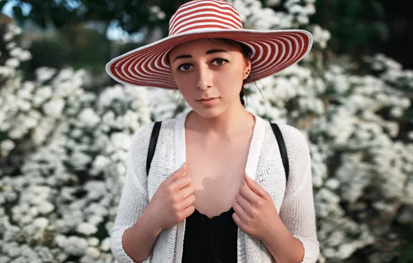 Summer, girl, face, sweetheart, model, portrait, hat, light