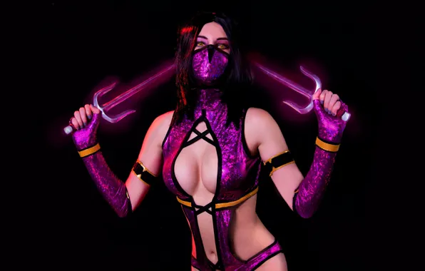 Chest, girl, face, background, model, mask, costume, black
