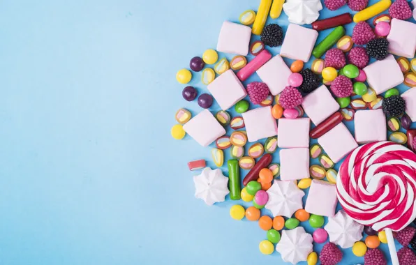 Picture sweets, lollipops, marshmallows, yeast