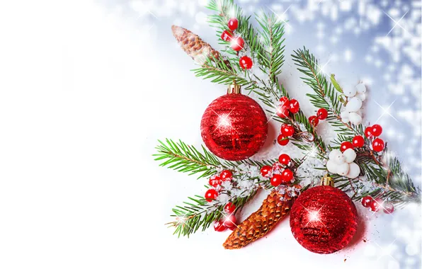 Berries, balls, branch, tree, bump, Christmas decorations