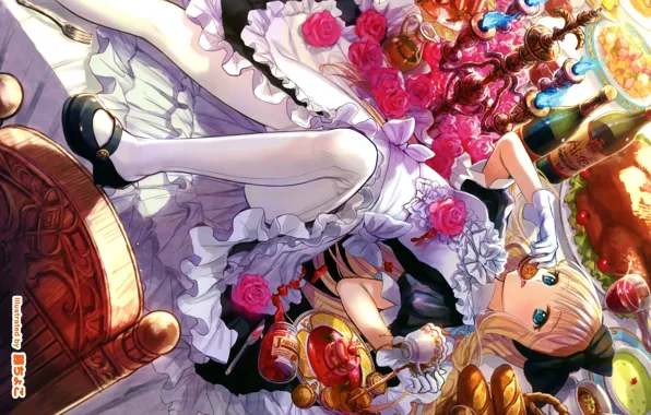 Cookies, sweets, gloves, bottle, blue eyes, Alice in Wonderland, Alice in Wonderland, Alice