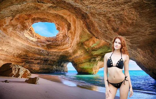 Hair, bikini, Portugal, red, curls, Heidi, Heidi Romanova, Romanova