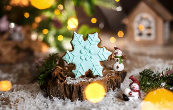 Picture snowflakes, holiday, new year, figures, decor, composition, gingerbread, Kukota Ekaterina