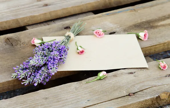 Picture flowers, lavender, the envelope, roses