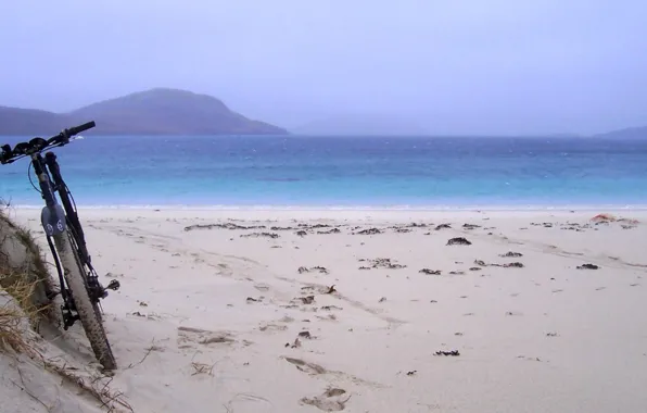 Sea, beach, bike, morning, halt, mountain bike