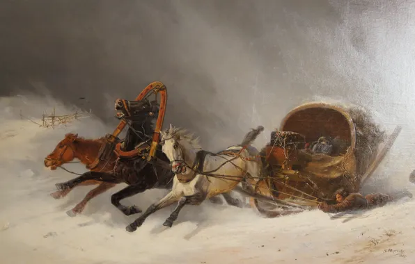 Winter, horse, pictures, painting, АGreshnov, Pavlovsk