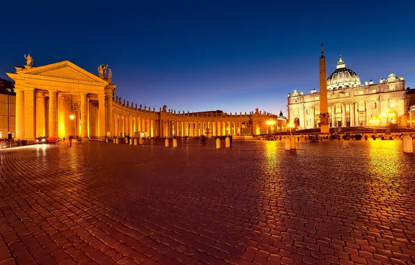 Night, lights, area, Rome, Italy, The Vatican, St. Peter's Cathedral