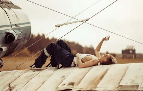 Chest, girl, landscape, pose, model, panties, makeup, wing