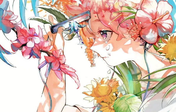 Girl, flowers, blade, tears