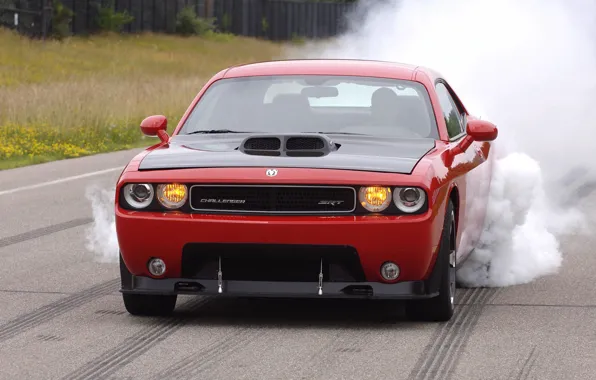 Grass, smoke, track, Dodge, srt, challenger, exterior, Dodge Challenger