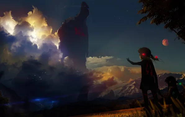 The storm, the sky, girl, giant