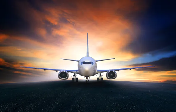 The sky, the plane, glow, runway, passenger