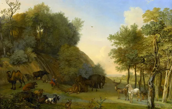Oil, picture, canvas, Paulus Potter, mythology, Orpheus and the Animals