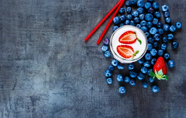Berries, Breakfast, blueberries, strawberry, smoothies with yogurt