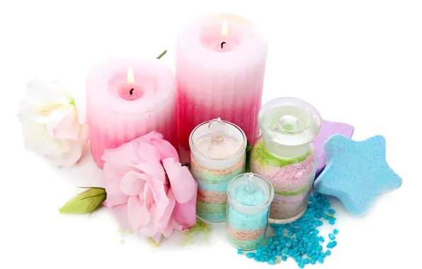 Candles, relax, rose, pink, Spa, candles, spa, salt