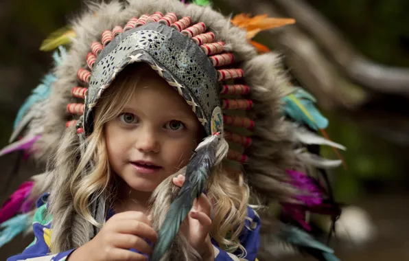 Picture look, feathers, girl, headdress
