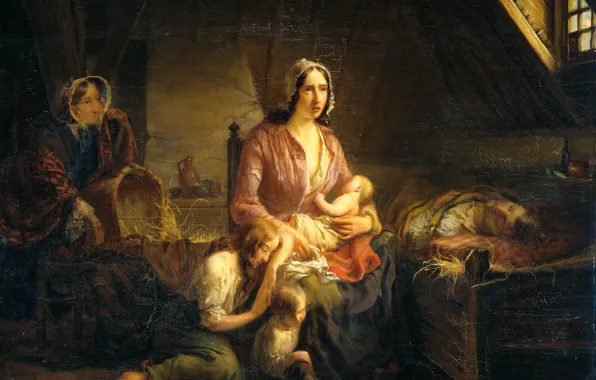 Picture oil, picture, canvas, Rich Lady Visits A Poor Family, Gerardus Terlaak