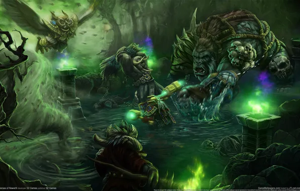 Picture forest, lake, fantasy, monsters, game wallpapers, Heroes of Newerth