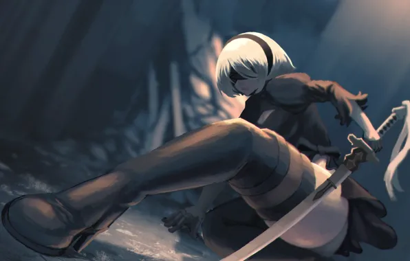 Erotic, ass, girl, sword, heel, cyborg, platinum games, NieR: Automata