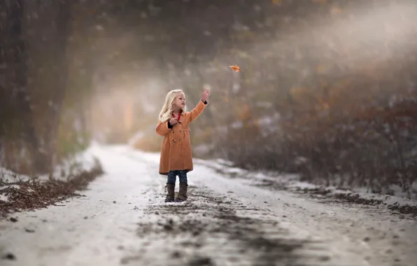 Picture autumn, snow, sheet, girl