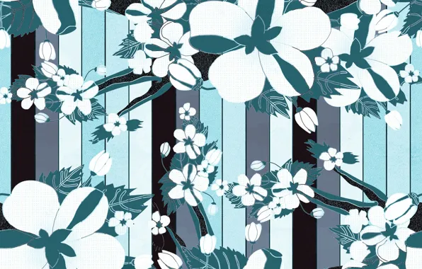 Line, strips, flowers, background, blue, pattern, background