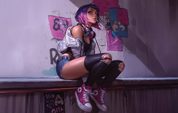 Girl, Anime, Purple Hair, Anime Girl, AI Art, AI Generated