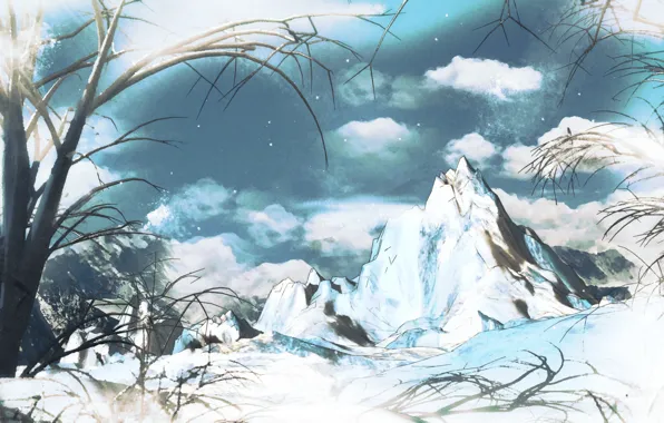 Picture the sky, snow, trees, Mountains, xwst, Cirno's mountain