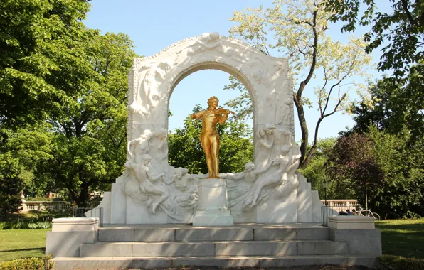 Greens, Austria, monument, statue, gold plated, attraction, violinist, Austria