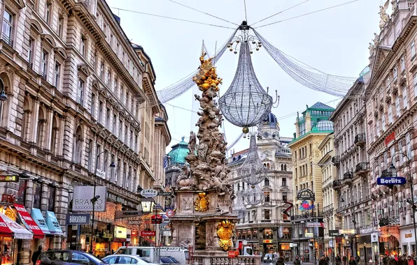 Street, home, Austria, chandelier, Vienna, the plague column