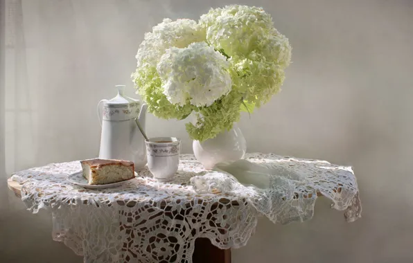 Summer, still life, cakes, hydrangea, porcelain