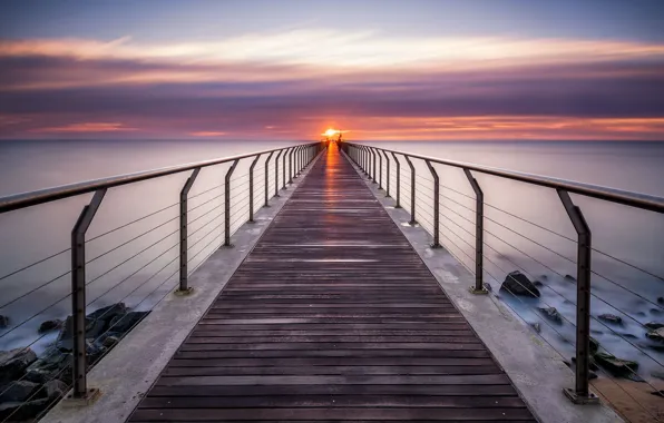 Picture sea, sunset, bridge