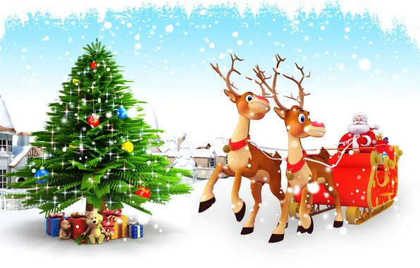 Snow, tree, new year, Christmas, gifts, christmas, new year, Santa Claus