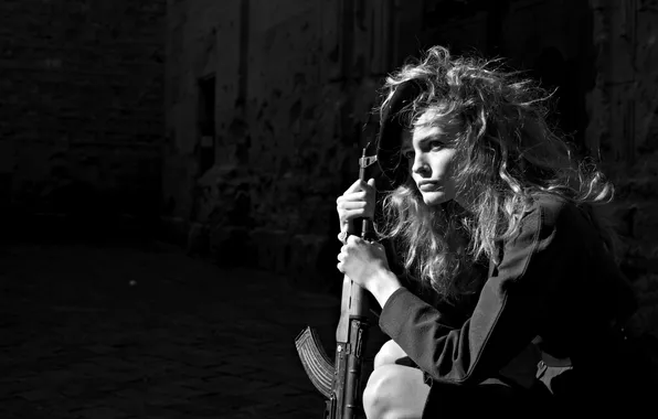 Girl, face, background, model, hair, b/W, machine, twilight