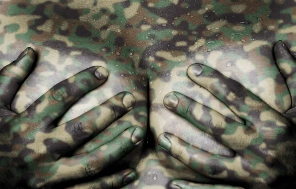 Erotic, chest, girl, hands, camouflage