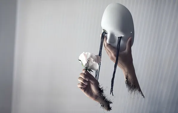Picture flower, depression, tears, mask, surreal, yarn, To Destroy Something Beautiful