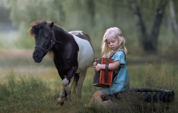 Nature, girl, pony