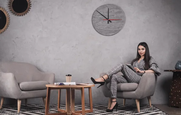 Picture girl, design, style, table, room, chair