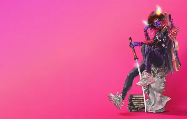 Minimalism, Style, Sword, Ninja, Samurai, Art, Art, Bust