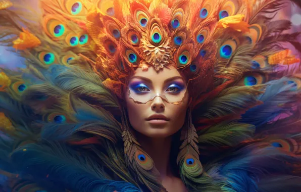 Look, girl, decoration, face, style, fantasy, bird, portrait