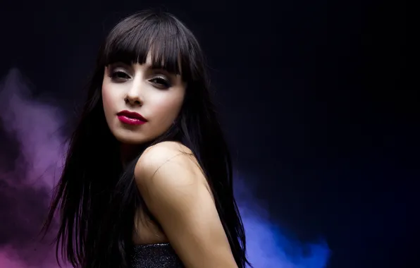Picture look, smoke, portrait, makeup, brunette, hairstyle, beauty, the dark background