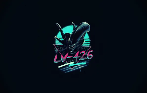 Minimalism, Stranger, Art, 80s, Alien, Neon, Xenomorph, 80's