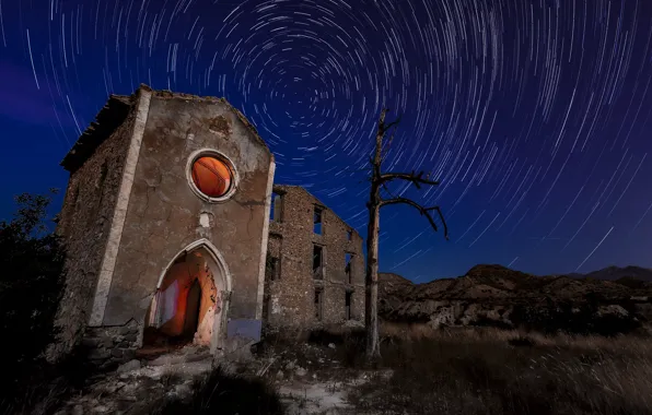 Light, night, tree, ruins, the cycle