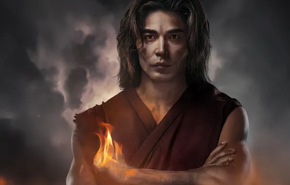 Pose, flame, Liu Kang, Ludi Lin, 2025, Mortal Kombat II, Mortal Kombat 2, Ludi Lin