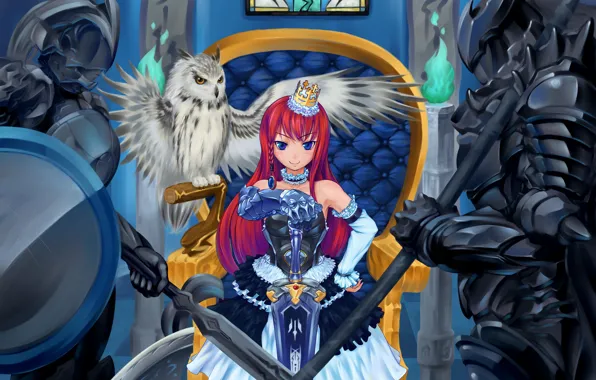Picture look, girl, smile, weapons, owl, armor, knights, art