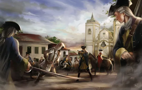 Picture people, art, Church, soldiers, assassins creed, arena, assassin